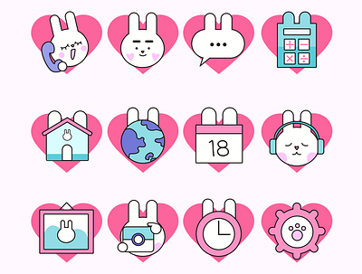Icon Pack - Love Rabbits bunny cute design figma flat icon illustration kawaii minimal mobile pack rabbit screen ui vector