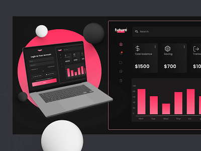 Future: Money Management Website - Exploration 3d 3d design dailyui dark mode dark mode website dashboard design interface design login login page login page design ui ui design uiux user experience user interface ux ux design web design website website design