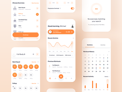 Shape — fitness app 🔥 analytics app application exercise fitness gym health interface ios mobile orange product statistics stats timeline training ui ux widelab workout