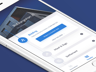 🏘 app application bidding blue cards clean interface ios iphone layout minimal mobile product real estate simple timeline typography ui user experience ux