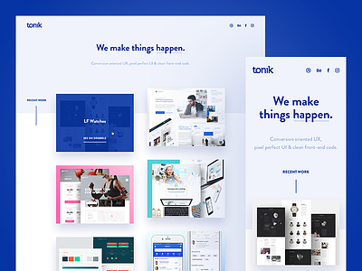 Tonik.pl v2.0 ⚡️ agency blue cards clean homepage landing page layout light minimal mobile portfolio showcase simple studio typography ui ux web website white