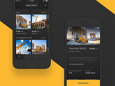 🚧 Konstrukt — visual exploration app application cards clean construction interface ios iphone layout list minimal mobile navigation product product page products simple ui ux yellow