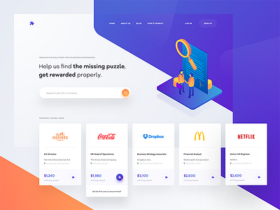 👨🏻‍💼🔍 blue clean colorful gradient header hero homepage illustration isometric landing page layout orange purple shapes tonik typography ui ux web website