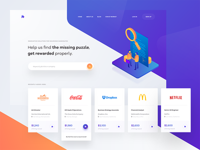 👨🏻‍💼🔍 blue clean colorful gradient header hero homepage illustration isometric landing page layout orange purple shapes tonik typography ui ux web website