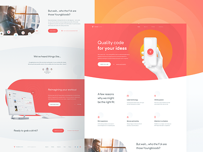 Youngbloods ☄️ agency clean hero homepage interface landing page layout minimal mobile mockup phone red simple software house tonik typography ui ux web website