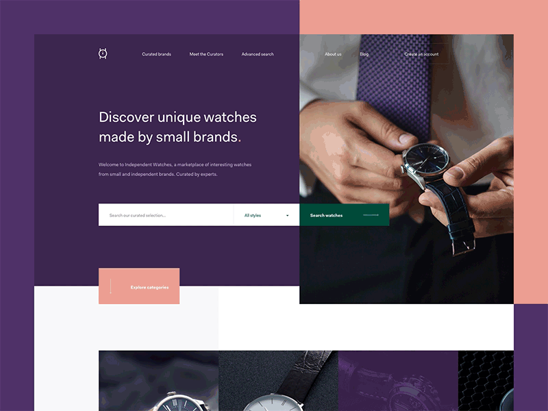 ⌚️ IW cards clean elegant green homepage landing page layout minimal pink product purple shop simple testimonial typography ui ux watches web website