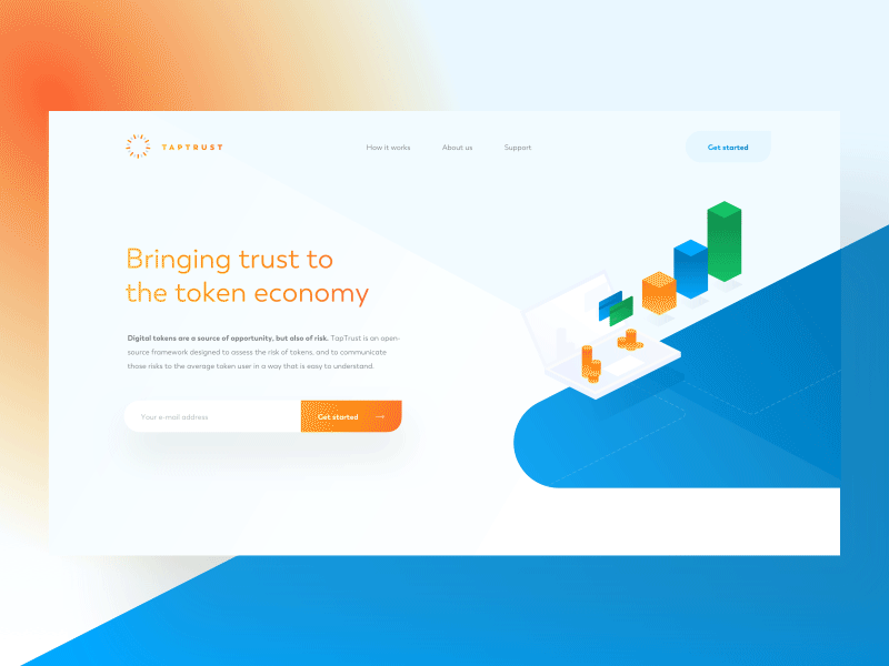 TapTrust 🌞 bitcoin blockchain clean colorful crypto cryptocurrency gradient homepage illustration isometric landing landing page minimal product simple typography ui ux web website