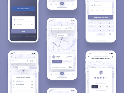 🛁 WOSH — wireframes app application cards clean interface ios iphone layout login map minimal mobile navigation product rating simple typography ui ux wireframe
