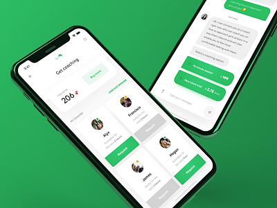 Relationship Coaching App 💚 app application cards chat clean dashboard green interface ios iphone x messages messenger minimal mobile product simple typing typography ui ux