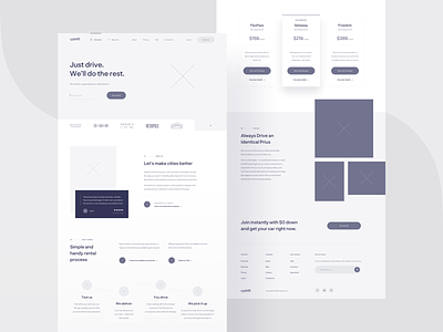 Upshift — wireframe 🌚 blue cards carsharing clean grid homepage interface landing page layout minimal product purple simple startup typography ui ux web website wireframe