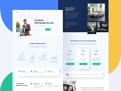 Upshift — homepage 🚙 blue carsharing clean green homepage interface landing page layout minimal photography product simple startup tonik typography ui ux web website yellow