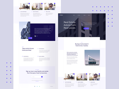 VillaVox 🏙 blue cards clean form gradient homepage landing page layout minimal product purple real estate simple testimonial typography ui ux web website widelab