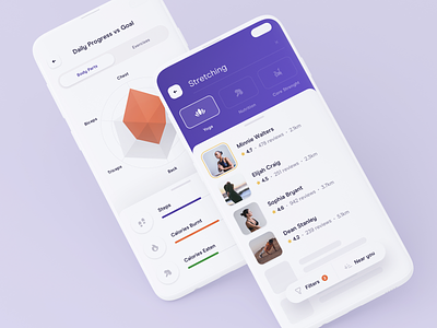 🏋🏻 Fitness App — Search & Daily Progress analytics app exercise fitness gym health interface ios listing mobile product radar chart search statistics stats training ui ux widelab workout