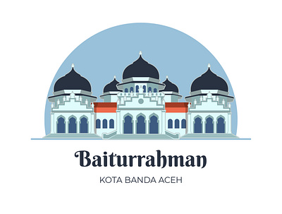 masjid raya baiturahman design flat illustration vector