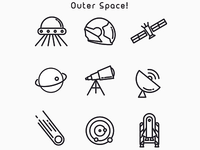 Outer Space Line Icons! emilioriosdesigns flat flat icon icon icons line art line icon planets rocket ship space starts