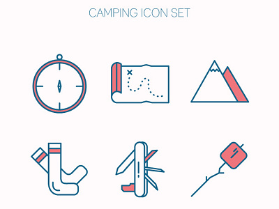Camping Icon Set bi color camping emilioriosdesigns icon icons line art map socks swiss nife