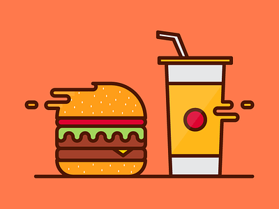 Super Fast Food burger cheese drink emilioriosdesigns fast food hamburger icon illustration line art line icon soft drink tomato