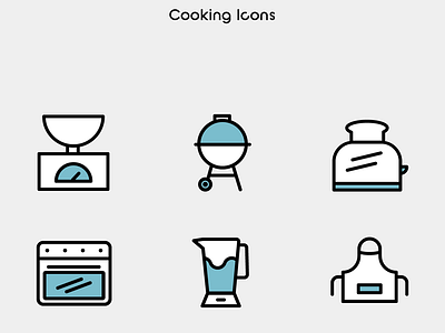 Cooking Icons bicolor cook emilioriosdesigns icon icons illustration illustrator kitchen line art lineicons tools vector