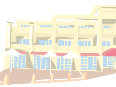 Shoal Bay Resort buildings illustration pastel vector