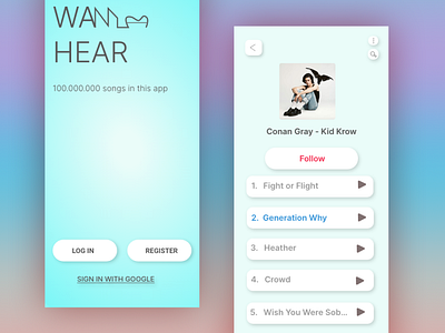 WANNAHEAR (Music App) app design typography ui web