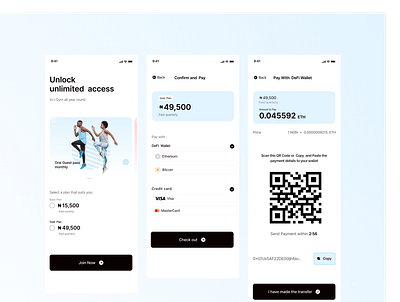 i-Gym Fitness App- Pricing plan and crypto payment design mobile mobile app ui uidesigner ux