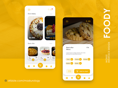 Food order to chart mobile design _ FOODY app design branding food interface mobile mobile app mobile ui order uiux website yellow