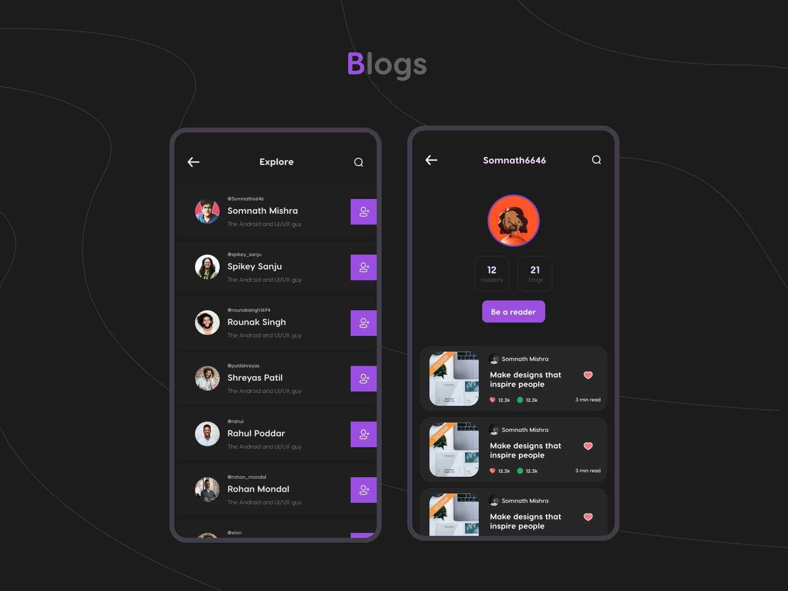 blogs app dark by Somnath Mishra on Dribbble