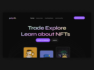 NFT Trading and education landing page app courses design flat ui
