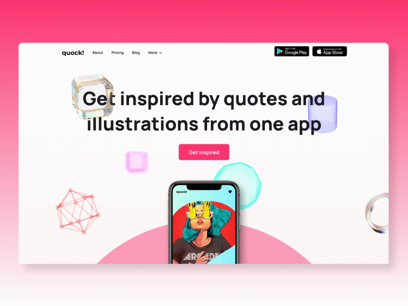 Landing page for the app animation app clean interface landing quotes shapes simple ui ux webdesign website