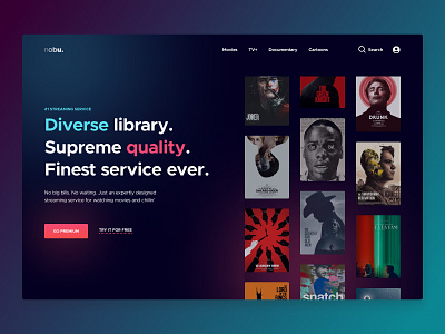 Streaming service website interface movies neon streaming tv series ui ux webdesign website