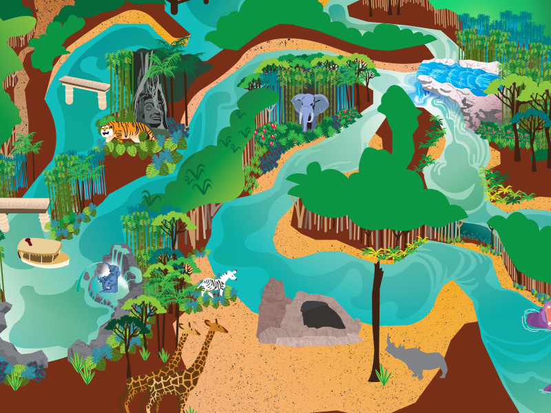 Adventureland Map Dribbble disneyland the jungle cruise map adventureland illustration