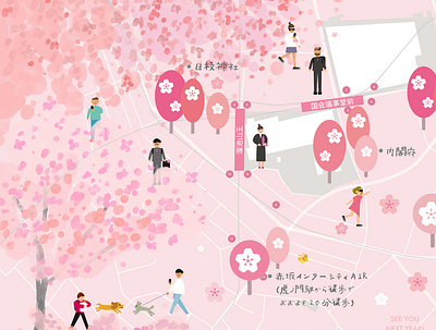 Cherry blossom map adobe illustrator illustration map tokyo vector