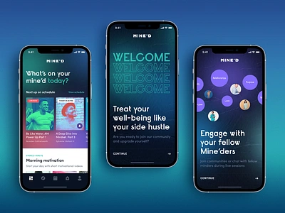 Mine'D. Mindful social application app design typography ui ux