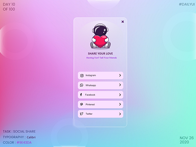 Dailyui010 - Social Share daily 100 challenge dailyui dailyui010 dailyuichallenge design dribbble glassmorphism illustration social share socialshare ui ux