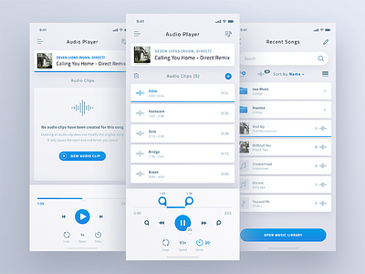 Audio Player App album app audio clip controls ios iphonex music player playlist song ui