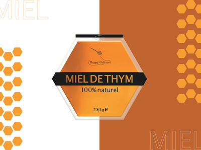 Miel de thym Happy Culture brand branding design design graphique designer graphique designer portfolio food food packaging graphic design graphic designer honey logo logo design miel package package design packaging packaging design thym thyme