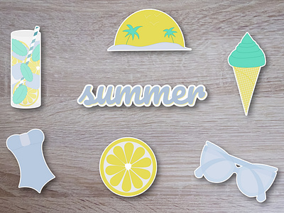 Summer stickers by Marine autocollant design design graphique designer graphique designer portfolio glass illustration graphic design graphic designer ice cream ice cream illustration illustration lemon lemon illustration shades sticker summer project summer sticker swimsuit illustration étiquette été