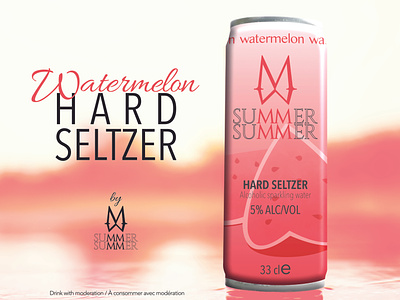 Summer Summer - watermelon hard seltzer beverage packaging boisson branding can can design design design graphique designer graphique designer portfolio graphic design graphic designer hard seltzer can illustration label logo package packaging packaging design pastèque watermelon