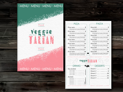 Veggie Talian menu branding design design de menu design graphique designer graphique designer portfolio graphic design graphic designer italian food italian restaurant layout logo menu menu design restaurant