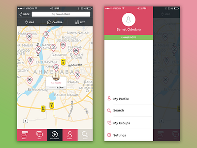 iOS Mobile App Design Concept Screen: Map List & Profile 72px app design ios map list screen mobile profile screen ui
