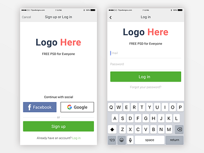 Login Screen Free PSD app create new account download flat free free psd mockup freebie login psd screen sign up