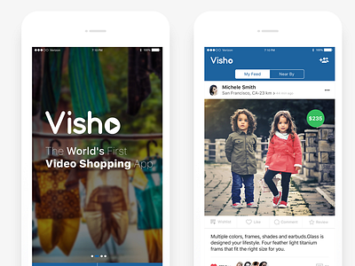 Visho video shopping iOS App app clean commerce ios mobile product detail psd shopping ui ux my feed video