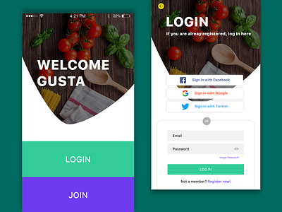 Welcome & Login app app design fruits ios login design typography ui ux welcome screen