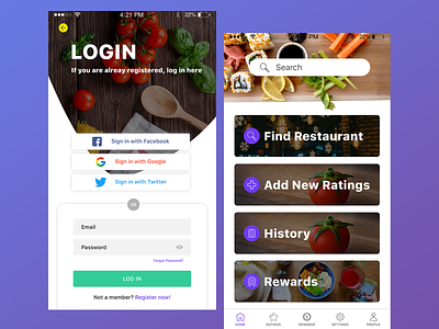 Restaurants App Design discover restaurants food food app ios desing menu restaurant design restaurant home restaurant login restaurant ui ui ux