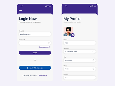 Login & Profile Screen App Design adobe xd app artists app facebook ios login mobile mobile apps password profile