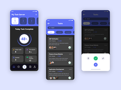 Tasks Manager Dark Theme app cards clean create daily design mobile mobile app pricing task list task management team ui ux