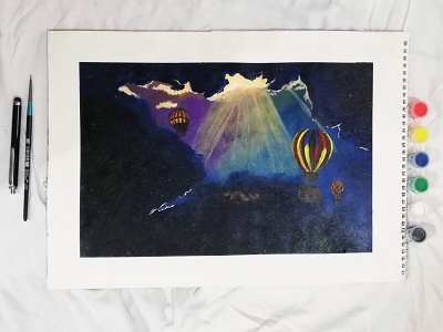 Somewhere In The Sky acrylic acrylic on paper air balloon amazing art artist artwork artworks branding canvas wall art clouds dark sky design illustration in the sky logo painting paper sky ui