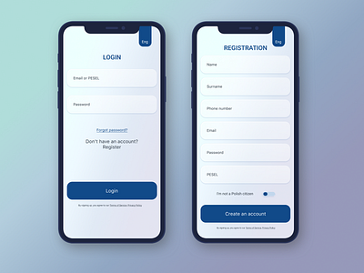 Login and Registration screens redesign for TuZdrowie