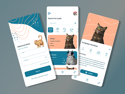 Pet Adoption Mobile App adopt adoption app branding cat icons illustration logo mobile pet ui ux vector