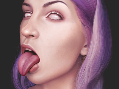 Violet color demon details eyes face female girl hair lips tongue vamp woman